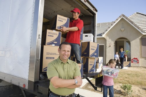Organized moving boxes in a Highbury property