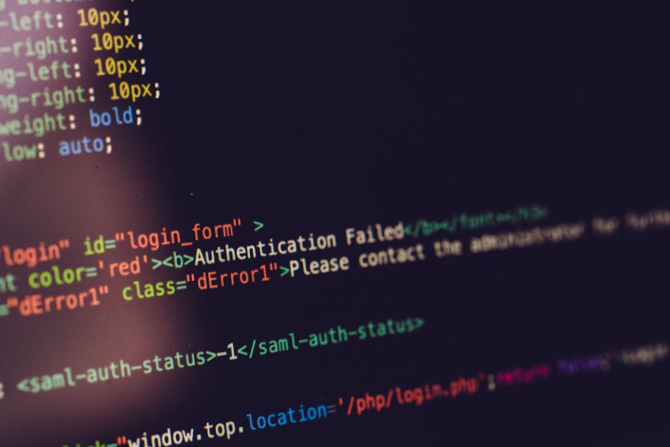 Close-up image of a computer screen displaying colorful code snippets in red, orange, green, pink, and yellow on a dark background. The code includes terms like 'error', 'message', 'response', and 'su